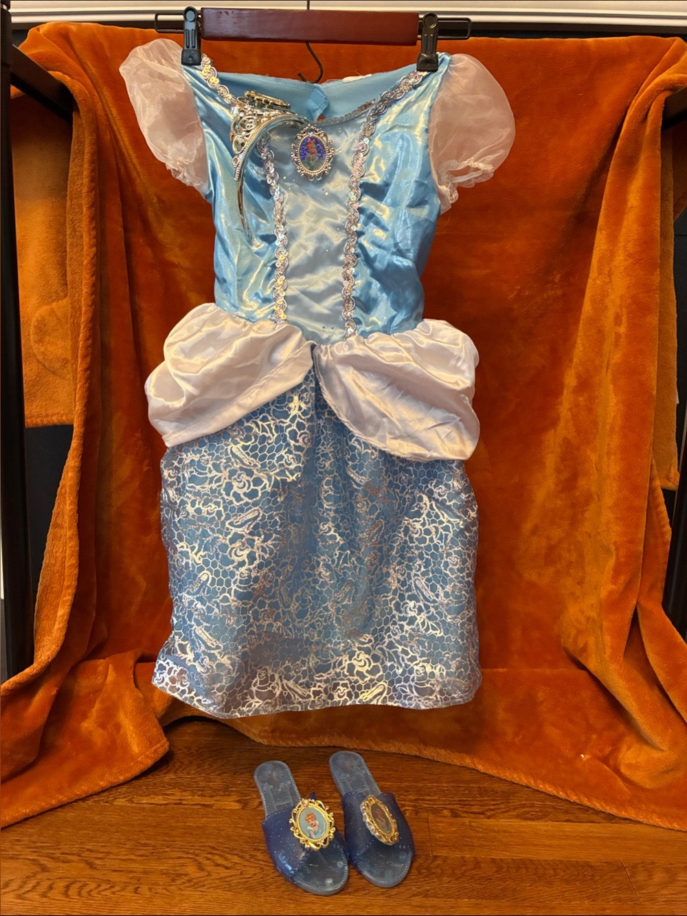 3T Cinderella Blue Princess Costume Dress with Decorative Slipper Set tiara